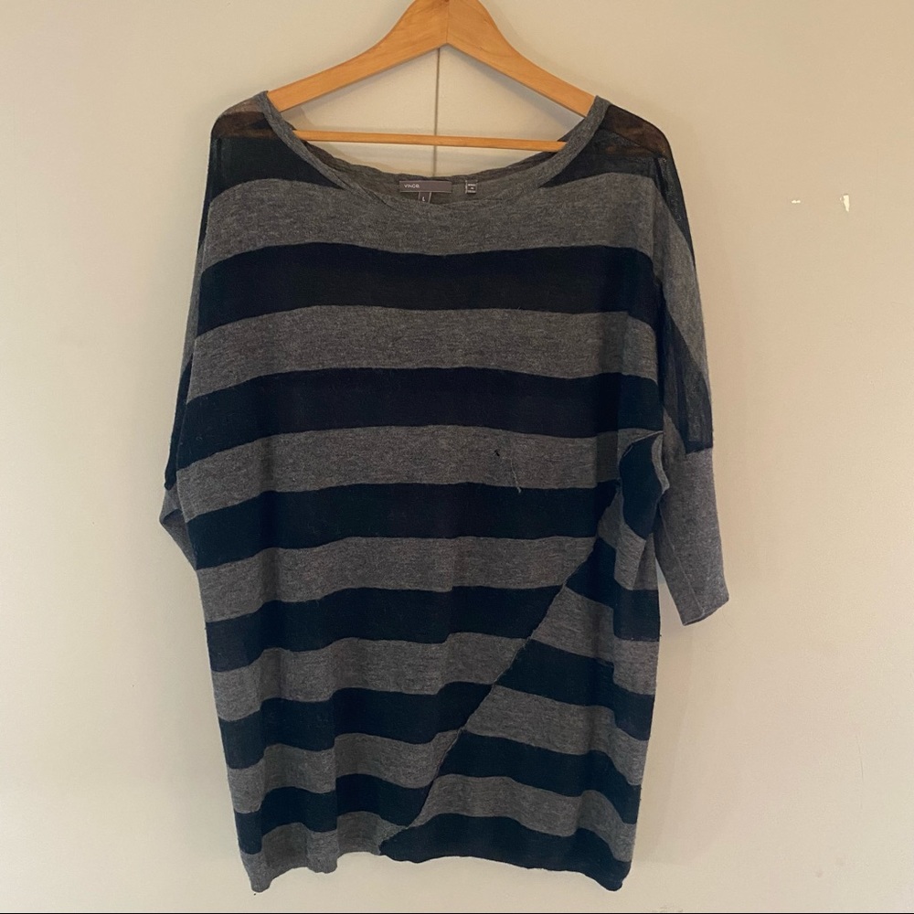 VINCE - Mohair Striped Light Sweater - 3/4 Sleeve - L